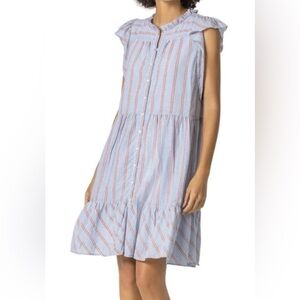 Lilla P Button Down Peplum Dress Tide Stripe pattern lightweight cotton